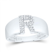 .925 Sterling Silver Diamond Women's Block Letter R Initial Band Ring 1/10 CT