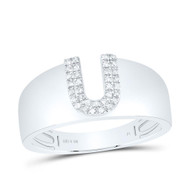 .925 Sterling Silver Diamond Women's Block Letter U Initial Band Ring 1/12 CT