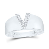 .925 Sterling Silver Diamond Women's Block Letter V Initial Band Ring 1/20 CT