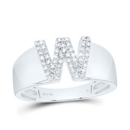 .925 Sterling Silver Diamond Women's Block Letter W Initial Band Ring 1/8 CT