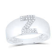 .925 Sterling Silver Diamond Women's Block Letter Z Initial Band Ring 1/12 CT