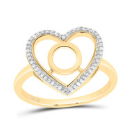 10K Yellow Gold Diamond Women's Block Letter O Initial Heart Frame Ring 1/10 CT