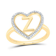 10K Yellow Gold Diamond Women's Block Letter Z Initial Heart Frame Ring 1/10 CT