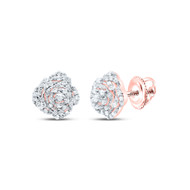 10K Rose Gold Genuine Diamond Womens 7mm Flower Tiered Rose Stud Earrings 1/5 CT