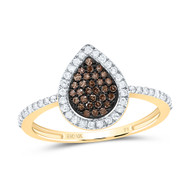 10K Yellow Gold Real Brown Diamond Pear Cluster Teardrop Right Hand Ring 1/3 CT