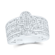925 Sterling Silver Real Diamond Cluster 3D 4 Leaf Clover Cocktail Ring 1/2 CT