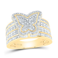925 Gold Plated Genuine Diamond Cluster 3D Butterfly Halo Cocktail Ring 1/2 CT