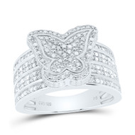925 Sterling Silver Real Diamond Cluster 3D Butterfly Halo Cocktail Ring 1/2 CT