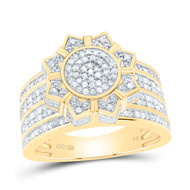 925 Silver Gold Plated Genuine Diamond Star 3D Flower Halo Cocktail Ring 1/2 CT