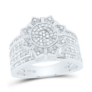 925 Sterling Silver Genuine Diamond Star 3D Flower Halo Cocktail Ring 1/2 CT