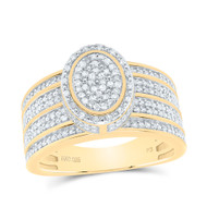 925 Silver Gold Plated Genuine Diamond Cluster 3D Oval Halo Cocktail Ring 1/2 CT