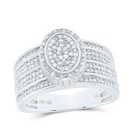 925 Sterling Silver Genuine Diamond Cluster 3D Oval Halo Cocktail Ring 1/2 CT