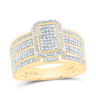 925 Silver Gold Plated Real Diamond Cluster 3D Emerald Halo Cocktail Ring 1/2 CT