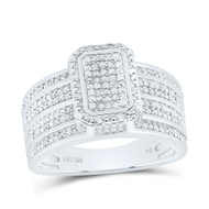 925 Sterling Silver Genuine Diamond Cluster 3D Emerald Halo Cocktail Ring 1/2 CT