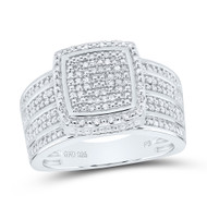 925 Sterling Silver Genuine Diamond Cluster 3D Square Halo Cocktail Ring 1/2 CT