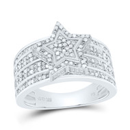 925 Sterling Silver Genuine Diamond Cluster 3D Star Halo Cocktail Ring 1/2 CT