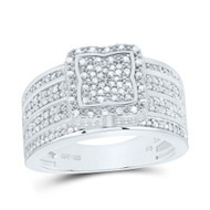 925 Sterling Silver Real Diamond Cluster 3D 4 Leaf Floral Cocktail Ring 1/2 CT