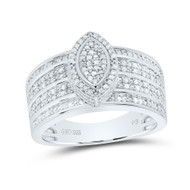 925 Sterling Silver Real Diamond Cluster 3D Marquise Halo Cocktail Ring 1/2 CT