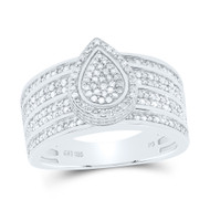 925 Sterling Silver Real Diamond Cluster 3D Teardrop Halo Cocktail Ring 1/2 CT