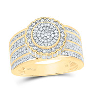 925 Silver Gold Plated Real Diamond Cluster 3D Flower Halo Cocktail Ring 1/2 CT