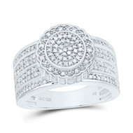 925 Sterling Silver Genuine Diamond Cluster 3D Flower Halo Cocktail Ring 1/2 CT