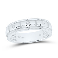 925 Sterling Silver Real Diamond Beveled Bar Wedding Anniversary Ring 1/12 CT