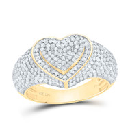925 Silver Gold Plated Real Diamond Dome Cluster Tiered Heart Cocktail Ring 1 CT