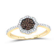 10K Yellow Gold Real Brown Diamond Floral Cluster Flower Right Hand Ring 1/4 CT