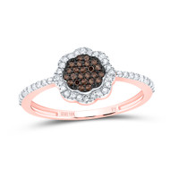 10K Rose Gold Real Brown Diamond Floral Cluster Flower Right Hand Ring 1/4 CT