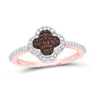 10K Rose Gold Real Brown Diamond Cluster 4 Leaf Clover Right Hand Ring 1/4 CT