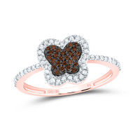 10K Rose Gold Real Brown Diamond 10mm Cluster Butterfly Right Hand Ring 1/4 CT