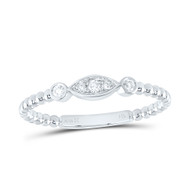 14K White Gold Real Diamond Band Circle & Oval Evil Eye Anniversary Ring 1/12 CT