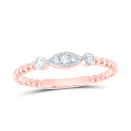 14K Rose Gold Real Diamond Band Circle & Oval Evil Eye Anniversary Ring 1/12 CT