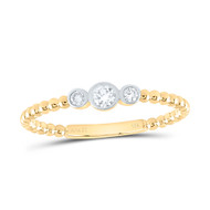 14K Yellow Gold Real Diamond Band Graduated Three Circle Anniversary Ring 1/8 CT
