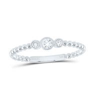 14K White Gold Real Diamond Band Graduated Triple Circle Anniversary Ring 1/8 CT