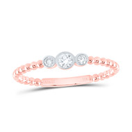 14K Rose Gold Real Diamond Band Graduated Triple Circle Anniversary Ring 1/8 CT