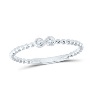 14K White Gold Natural Diamond 3mm Beaded Band Infinity Anniversary Ring 0.02 CT