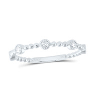 14K White Gold Real Diamond 3mm Bead Band Stationed Halo Anniversary Ring 1/6 CT