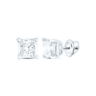 14K White Gold Real Solitaire Princess Diamond Basket Set Stud Earrings 1/5 TCW