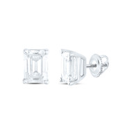 14K White Gold Real Solitaire Diamond Emerald Basket Set Stud Earrings 1/5 TCW