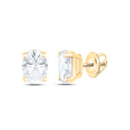 14K Yellow Gold Solitaire Diamond 6mmx5mm Oval Basket Set Stud Earrings 1/5 TCW