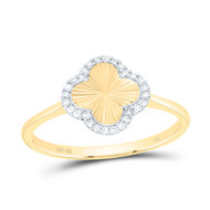 10K Yellow Gold Real Diamond Women's Textured Band 4 Leaf Clover Ring 1/10 CT