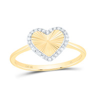 10K Yellow Gold Real Diamond Women's Textured Starburst Heart Band Ring 1/10 CT
