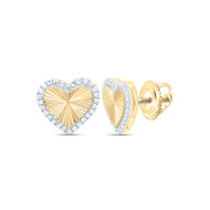 10K Yellow Gold Real Diamond Unisex Texture Starburst Heart Stud Earrings 1/4 CT