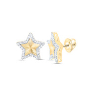10K Yellow Gold Real Diamond Unisex Textured Starburst Star Stud Earrings 1/4 CT