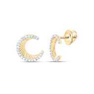 10K Yellow Gold Real Diamond Unisex Textured Crescent Moon Stud Earrings 1/5 CT