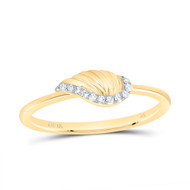 10K Yellow Gold Genuine Diamond Women's Textured Angel Wing Band Ring 1/20 CT