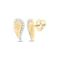 10K Yellow Gold Genuine Diamond Unisex Texture Angel Wings Stud Earrings 1/10 CT
