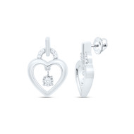 Sterling Silver Diamond Floating Circle Padlock Heart Dangler Earrings 1/12 CT
