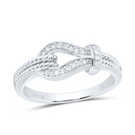 925 Sterling Silver Genuine Diamond Women's Braided Love Knot Band Ring 1/10 CT